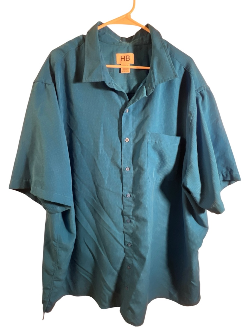 Harbor Bay Men’s‎ Size 3XLT Short Sleeve Button Down Shirt Teal Blue Textured